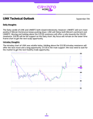 A webpage titled 'LINK Technical Outlook' displays a chart of the daily LINK cryptocurrency price movements.