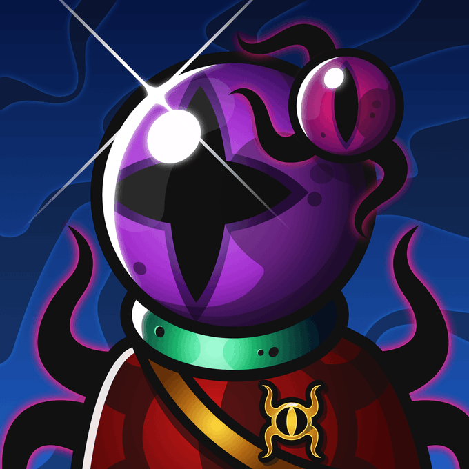 The image features a purple ball with a gold eye, surrounded by black tentacles that appear to be floating in space. The background of the image is dark blue, creating an otherworldly atmosphere. In the bottom right corner of the image, there's a text that reads "Visions of the Void #4234 just sold for 0.015 WETH". This post seems to be related to the purple ball and its surroundings, possibly discussing or promoting this particular item.