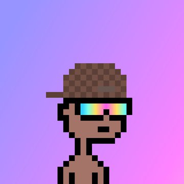A pixel art character wearing a checkered hat and rainbow-lensed sunglasses against a purple gradient background, visually representing the "Lil Bangers" NFT project with a confident, stylish aesthetic that matches the founder's bullish message about buying more at "cheap" prices.