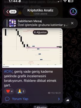 A Telegram post by "Kriptotiks Analiz" features a trading chart for $CRV, highlighting a 20%+ gain with the caption "#CRV, wide range, wide depth, even though the graphics are not included, risks will definitely appear," aligning with the user's mention of $CRV's strong performance on their altcoin list.