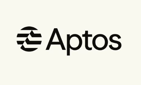 The image displays the Aptos logo featuring a stylized "A" emblem with horizontal stripes next to the wordmark "Aptos" in black text on a white background, directly representing the blockchain company Aptos mentioned in the news of their new MonoMove execution engine launch.