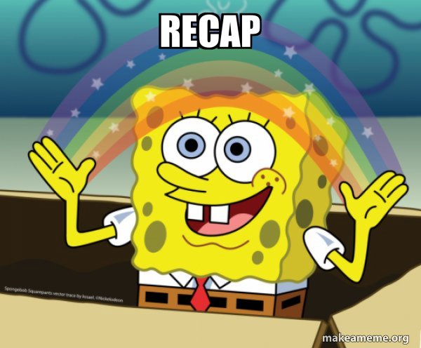 A SpongeBob SquarePants meme with the text 'RECAP' showing the character with a rainbow background, made with makeameme.org.