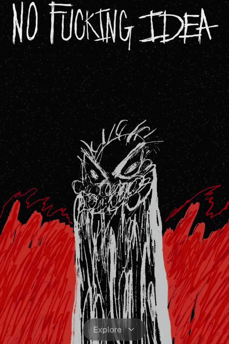 The image features a poster with a black background, white text that reads "NO FUCKING IDEA", and red lines surrounding the words. The poster also includes an image of a monster or scary creature with long hair, which adds to the overall spooky atmosphere. The caption below the poster states that it is part of a collection called "No Fucking Idea" and that it will be available for purchase on the website @TransientLabs starting at 12pm EST (noon) and 2pm EST (noon).