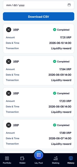 The image features a smartphone screen displaying information about Ripple transactions. The screen shows four different transactions, each accompanied by a description of their status. One transaction has been completed, while three others are still active. The app also provides details on the amount of liquidity received and the time it took to complete the transactions. The background color is light brown, providing a neutral backdrop for the app's interface.