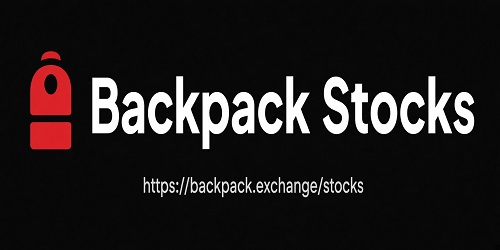 A logo graphic with a red backpack icon and the words 'Backpack Stocks' on a black background, including the URL 'https://backpack.exchange/stocks'.