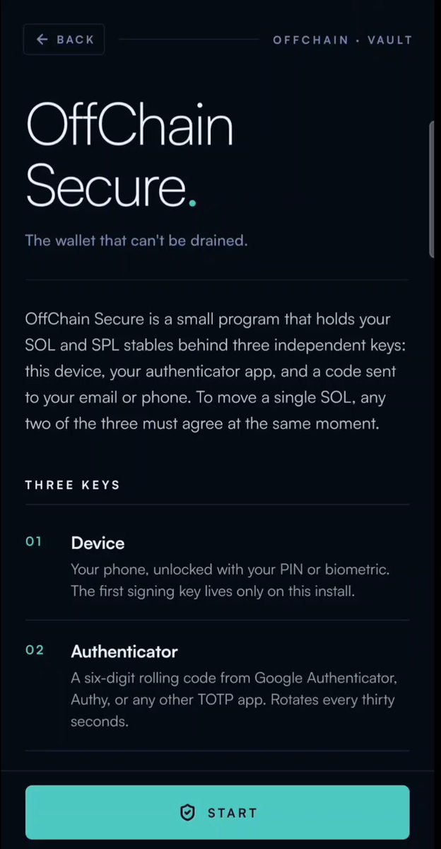 The image shows a phone screen displaying an Offchain Secure app that allows users to create a multi-signature wallet for their assets, making them impossible to compromise. The app has multiple keys and checks, ensuring that no single point of failure is exploited by hackers. The user interface features a green button at the bottom left corner, indicating that the app is now live and ready for use.