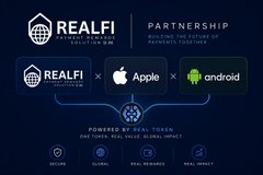 The image features a promotional graphic for a reali payment system and Apple, with three logos visible – one representing each company's vision or mission statement. The main focus of the image is a blue banner that reads "POV: YOU INVESTED $10,000 IN #XRP AND NEVER SOLD!!! REAL TOKEN IS THE #1 DEFI TOKEN ON XRIP LEDGER!!". The message clearly highlights how users' investment in Ripple token can be used to fund Apple's vision.