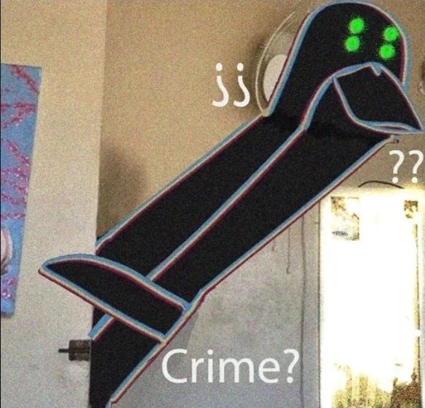 A crudely edited image shows the Cartoon Network character Majin Buu drawn over with sunglasses and glowing green dollar-sign eyes, casting a suspicious glance toward a bright doorway, with the text "👀" (eyes emoji), "??", and "Crime?" overlaid — a humorous visual representation of someone suspiciously eyeing an exit, fitting the post about Beerus (a nod to an alleged hacker's alias) stealing $60 million from Anubis DAO and evading consequences.