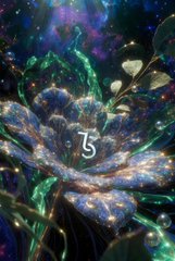 The image features a large, colorful flower with green leaves and blue petals, surrounded by other plants and flowers. The background of the image is dark and filled with stars, creating an enchanting atmosphere. The caption below the image reads "#TEZOSTUESDAY QT your Tezos art". This suggests that the image might be related to a Tezostean-themed event or gathering, where attendees can appreciate the beauty of nature and its connection to astrology.