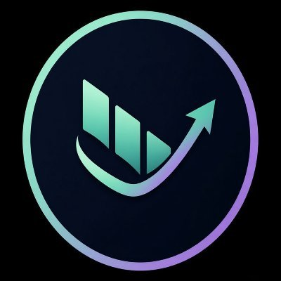 A dark circular icon featuring a teal-to-purple gradient bar chart with an upward-trending arrow, symbolizing growth and rising performance—visually reinforcing the post's message about a new ETF-like token ($DTF) launching with built-in basket exposure to Morpho, Uniswap V4, and other DeFi assets.