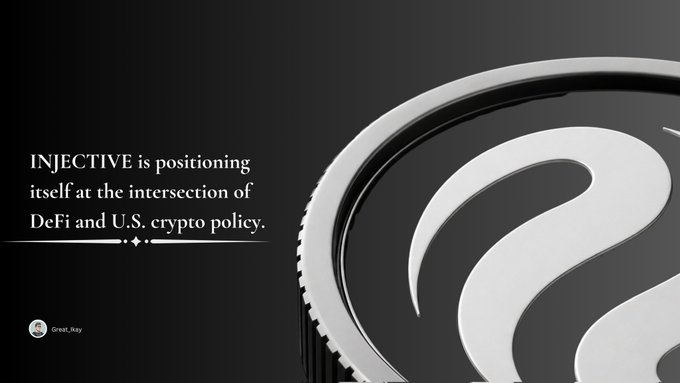 The image features a close-up of a coin with a white spiral design against a black background. The text "INJECTIVE" is written above the coin, while "Paying attention to $INJ this year might be one of the best decisions you make Early crypto was built on reducing reliance on banks and other middlemen Over time, the space has shifted toward regulation, institutions, and traditional finance integration". This message seems to be related to the coin's design or theme.