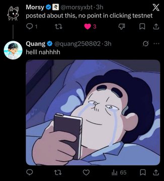 A screenshot of a Twitter/X post showing a Steven Universe cartoon character crying while looking at a phone.