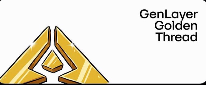 Logo image with gold triangular pyramid symbols next to the text 'GenLayer Golden Thread' on a white background.
