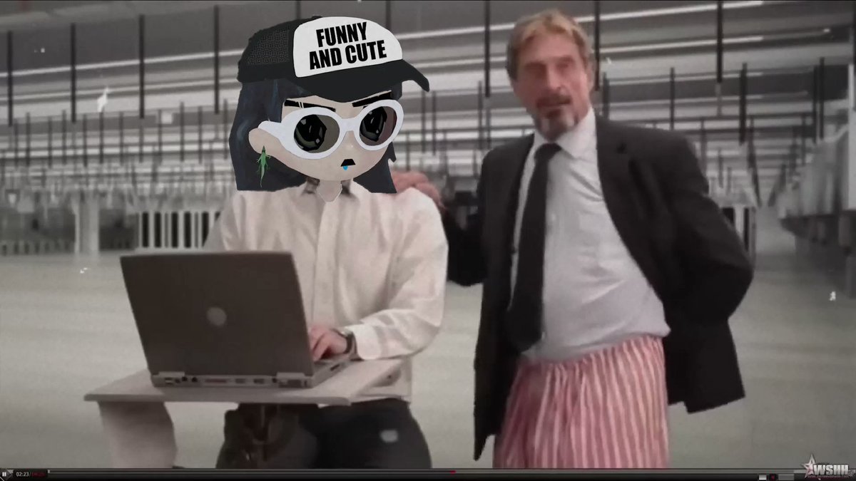 The image features two men, one wearing a hat with "Funky And Cute" written on it, and another man dressed in a suit and tie. They are standing next to each other, with one of them holding a laptop computer. The caption below the image reads, "this was my first coin after pepe. this is where it all started. the broccoli heads have no fuckin clue how hard it was to bagwork coins from literally nothing to a billion."