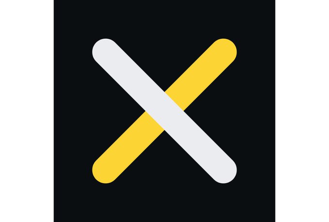 A logo on a black square background consisting of a yellow and a gray bar crossing each other to form an 'X' shape.