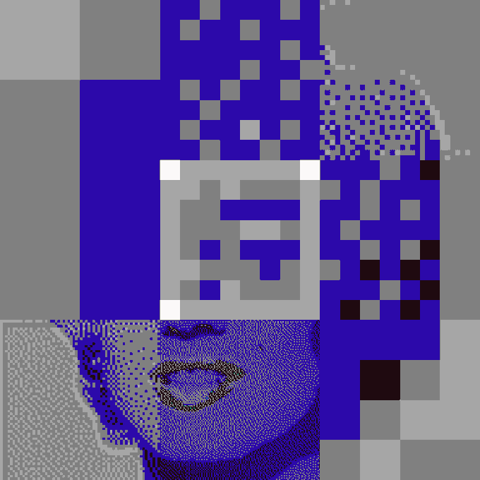 The pixelated image displays a stylized blue figure with a boxy "S" letter (likely representing TBAM) on its face, functioning as decorative branding that visually reinforces the accompanying announcement for TBAM #3526 mint. The text on a blue background includes the TBAM ticker, the minter's address (0x8a49...c7bd), the minting window details (1,174 window open for 69 minutes at 0.015Ξ), and the website tbam.ripe.wtf, with the pixel art serving as a visual motif for the mint event.