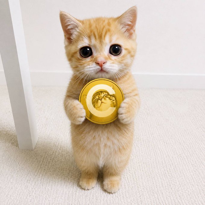 An adorable orange tabby kitten stands on its hind legs, holding a golden CATE coin in its front paws. The image ties into the post's theme of joining the CATE community, using the cute cat mascot to reinforce the "CATE army" branding and invite readers to become part of the project ahead of the bull run.