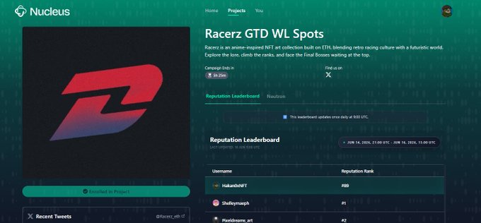 The image shows a screenshot of a page from a website called @Racerz_eth, which has a prominent red and blue logo. The main content appears to be related to a gaming competition or league, possibly for racing games such as GTRZ. A leaderboard is visible on the page, indicating that it is monitoring player activity and ranking them accordingly. There are also posts about social media monitoring features like Twitter and Instagram, which can provide valuable insights into user engagement with the game or the website itself. The overall atmosphere suggests a serious gaming environment where players' performance matters and competitive dynamics are at play.