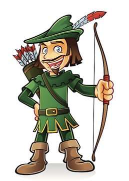 A cheerful cartoon Robin Hood-style archer in green attire, smiling confidently with a drawn bow, visually embodies the post's theme of giving "credit where credit is due" by striking a target in the crypto trenches for Ethereum and decentralized prediction markets.