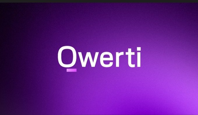 A logo or text graphic displaying the word 'Qwerti' in white sans-serif font with a purple underscore on a purple gradient background.