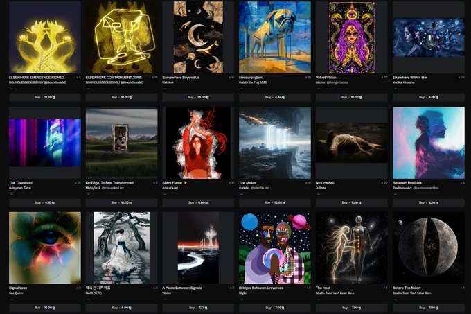 The image features a grid of 16 different images, each with varying sizes and colors. The majority of these images are black and white, while some include elements of color as well. The layout of the images creates an organized and visually appealing display. The post on which this collection is displayed seems to be about art or photography, possibly showcasing various artists' works or different styles of photography.