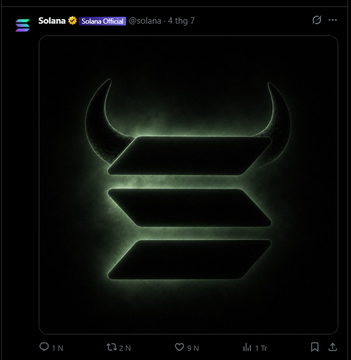 A glowing green Solana logo is displayed against a dark background, shared by the Solana Official account (@solana) on X. The striking emblem visually reinforces the post's bullish sentiment about $SOL's anticipated breakout to a new all-time high in the upcoming season.