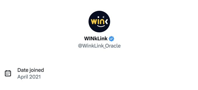 The image shows a Twitter/X profile header for WINKLink (@WinkLink_Oracle), a verified account that joined in April 2021. The accompanying post discusses real estate on-chain tokenization (RWA) and valuation model analysis, suggesting the oracle service likely provides price feeds for tokenized real estate assets on blockchain.