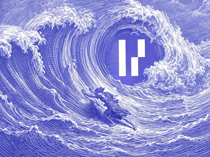 An illustration of a figure diving into a large wave near a logo of two vertical white bars on a blue background, paired with the text "5,000 traders today" referring to @perpltrade, likely highlighting the project's growing user base and momentum as highlighted in the post.