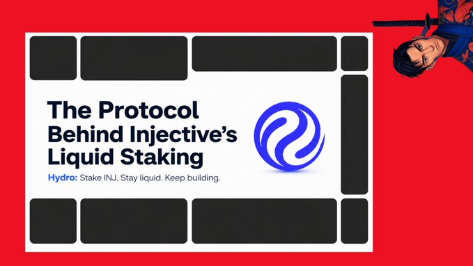 A YouTube thumbnail-style graphic titled 'The Protocol Behind Injective's Liquid Staking' featuring the Hydro logo, with a small image of a man in the upper right corner.