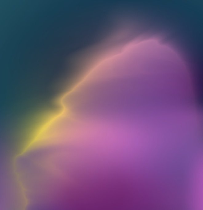An abstract image resembling a default wallpaper, featuring soft gradient colors of deep blue, pink, and yellow blending together in a smooth, cloudy pattern with a glowing light effect.