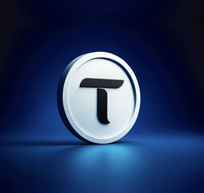 A silver coin featuring a stylized black "T" logo rests on a reflective surface against a deep blue background, symbolizing the Bittensor ($TAO) cryptocurrency. The image visually reinforces the post's theme of institutional investment in TAO through the newly launched Yuma Total Market Fund, representing positioning in decentralized AI infrastructure.