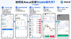 An advertisement in Chinese for the Ave.ai trading platform, highlighting altcoin trading and stablecoin features with screenshots of the app interface.