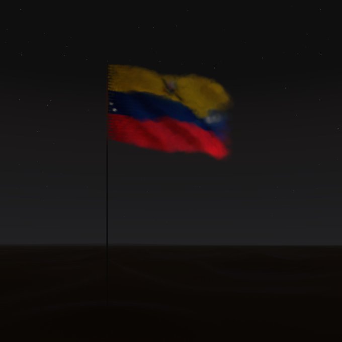 A dark, nighttime scene showing a Colombian flag (yellow, blue, and red) waving on a flagpole against a starry sky.