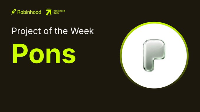 A black graphic with green text reading 'Robinhood Project of the Week Pons' alongside a silver 'P' logo.