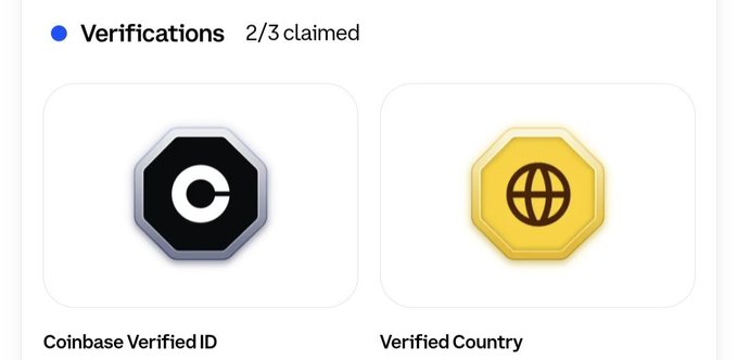 The image features a post on @base that discusses the verification process for transactions involving the cryptocurrency coinbase. It shows two buttons, one labeled "Coinbase Verified ID Verified Country" and another labeled "Verified Country", both of which have already been claimed by users. The text on the post highlights that most people are still focused on increasing their transaction count rather than verifying countries or using specific verification methods like the coinbase verifiable id (CVoI). The image emphasizes that @base is sharing this information to help its users better understand how to claim transactions based on country.