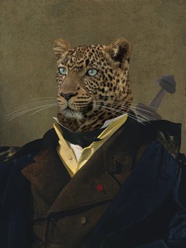 A majestic leopard in formal Victorian attire, blending regal wildlife imagery with the playful "fat cat" financial meme to engage the Flare Network community. The artwork's dignified portrait style contrasts humorously with the post's invitation to share similar "fat cat" or "fat leopard" submissions.