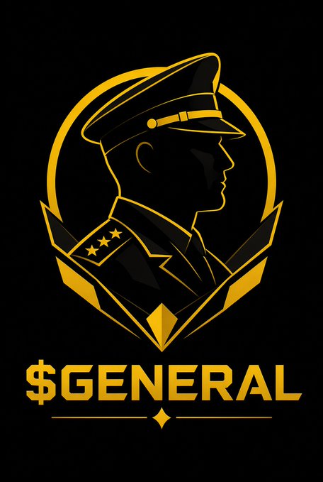 A black and gold military-themed logo featuring a general's profile in a peaked cap with three stars, above the text '$GENERAL'.