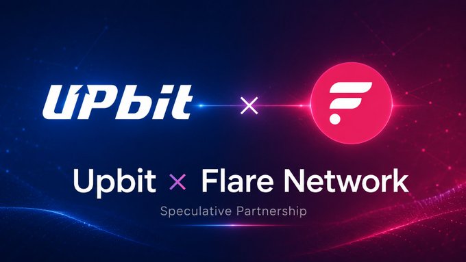 A promotional graphic announcing a speculative partnership between Upbit cryptocurrency exchange and Flare Network.