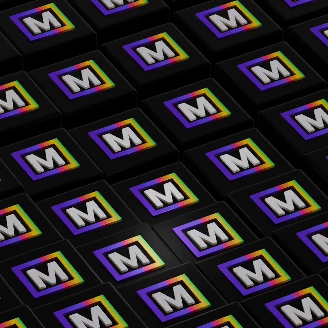 The image features a black background with white squares containing the letters "M" in various colors, including purple, green, orange, yellow, blue, and pink. The squares are arranged in a grid-like pattern, creating an abstract design that resembles a mosaic or a quilt. The text "This whole community I appreciate everyone in this community And thank you all for everything I learned..." is also present within the image.