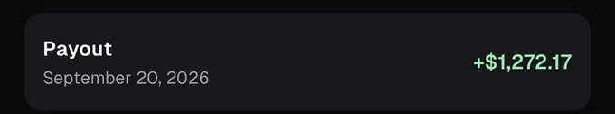 A screenshot showing a "Payout" notification dated September 20, 2026, for +$1,272.17, likely representing a payout received from the Pump.fun platform referenced in the post.