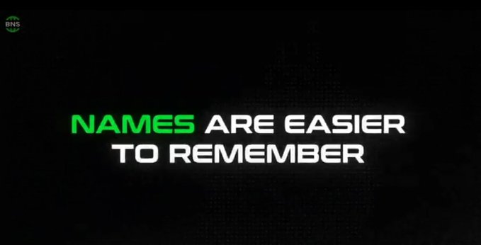A dark graphic with the BNS logo displaying the text "NAMES ARE EASIER TO REMEMBER."