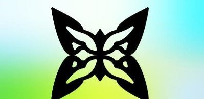 The image features a black butterfly shape with white wings, which is the main focus of the picture. The butterfly is positioned centrally against a gradient background that transitions from green at the top to blue at the bottom. There are no texts or other objects in the image, and it does not contain any specific information about the post's content.