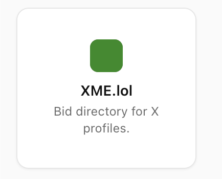 A simple card displays a green square logo above the text "XME.lol" with the tagline "Bid directory for X profiles." The image corresponds to the post announcing XME.lol as the first paid sponsor.
