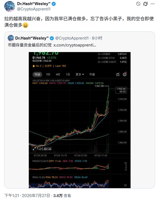 This is a twitter screenshot that shows cryptocurrency prices and a graph depicting the price over time. The post includes Asian language in it.