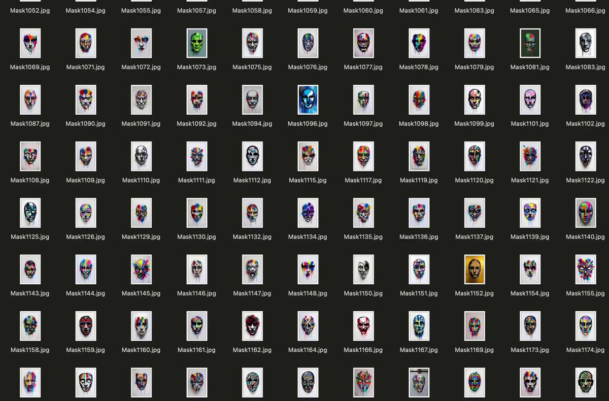The image features a grid of masks, each one unique and colorful. The masks are arranged in rows and columns against a black background, creating an eye-catching display. There are at least 13 different masks visible in the image, showcasing various shapes, sizes, and colors. The masks appear to be part of a collection or exhibition, as they are displayed together with no discernible text or additional context provided.