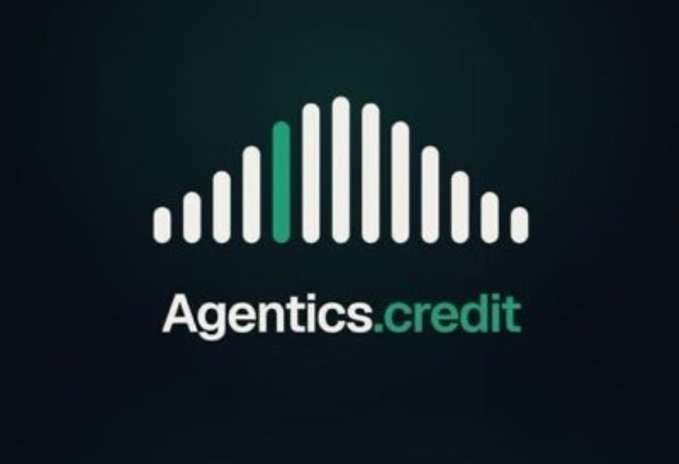 A variation of the 'Agentics.credit' logo with white bars and a green bar on a dark gradient background.