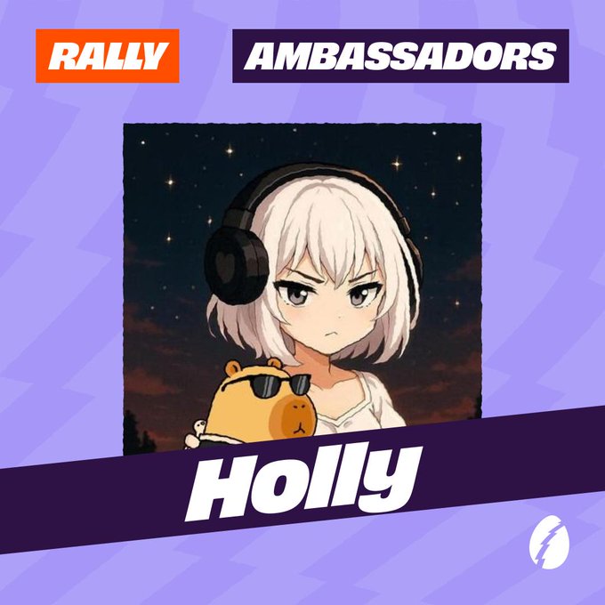 The image features a girl with blonde hair wearing headphones, holding a stuffed animal or bear. The background shows a purple sky with stars, giving the impression that she's standing under the night sky. The text "Holly" appears multiple times throughout the image, possibly indicating her name or character in the game.