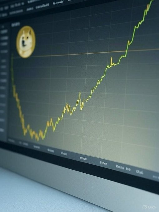 A close-up photograph of a computer monitor displaying a financial chart showing an upward-trending line graph, likely Bitcoin given the gold coin logo in the upper left corner.
