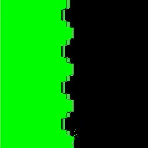 An abstract digital image showing a jagged transition from bright green on the left to black on the right.