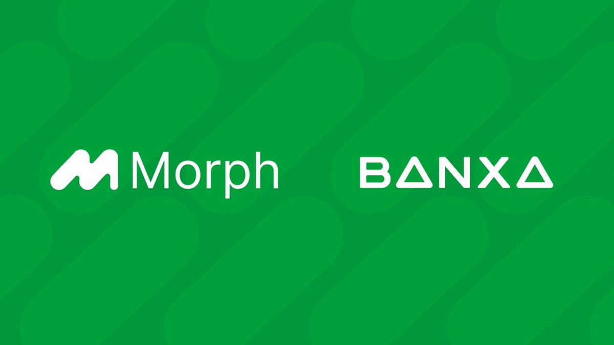 The image features a logo for two companies - "Morph" and "Banxa". The logo consists of a green rectangle with white text, which reads "Morph" at the top and "Banxa" below it. The background is a solid green color that matches the company's logo. In the bottom right corner of the image, there are two lines of text: one reading "Fiat access is expanding across the Morph payment stack." This message highlights how the companies are working together to provide fiat access through their payment infrastructure.